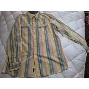 VTG Rocawear Striped Button Up Shirt 2XL Y2K Hip Hop Streetwear Baggy Yellow